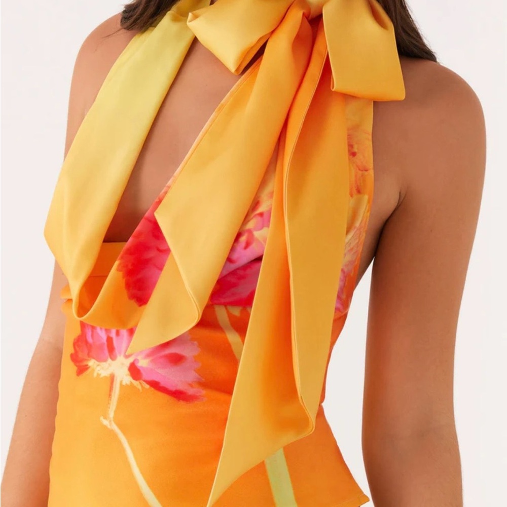 NWT Peppermayo Vibrant Orange and Yellow Silk Floral Top